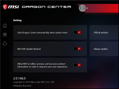 MSI Gaming App - settings-menu